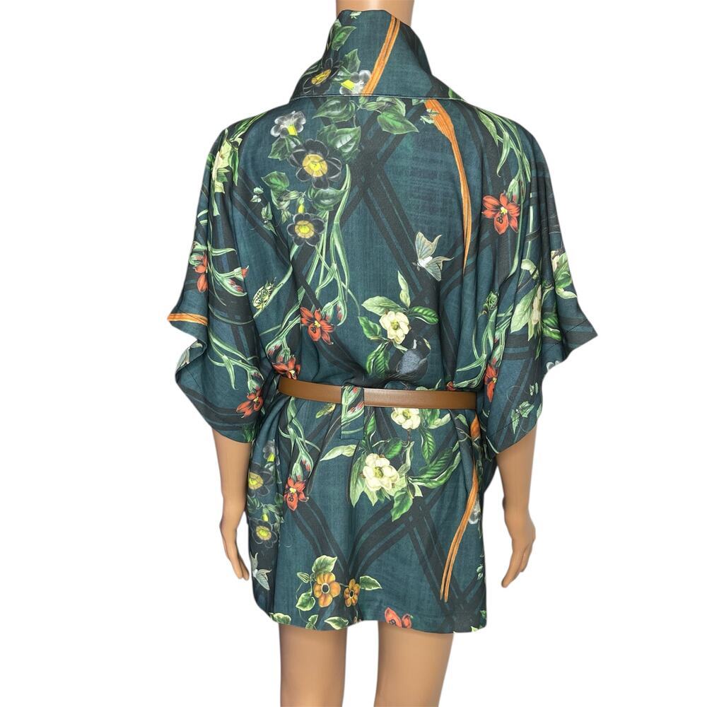 Anthropologie PatBo Kimono Sleeve Jacket size 12 Dark green botanical print - Picture 2 of 10